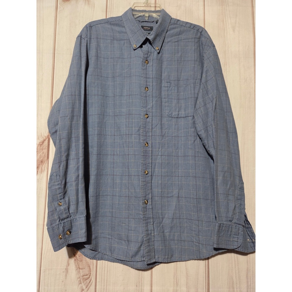 Arrow Mens Blue Plaid Long Sleeve Button Down Shirt Size L 16-16.5 Cotton Blend